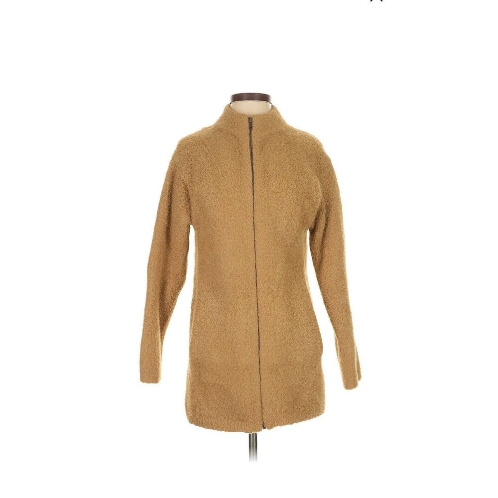 J CREW Point Sur Cardigan Sweater Jacket Womens Fuzzy Zip Up Oversized Camel